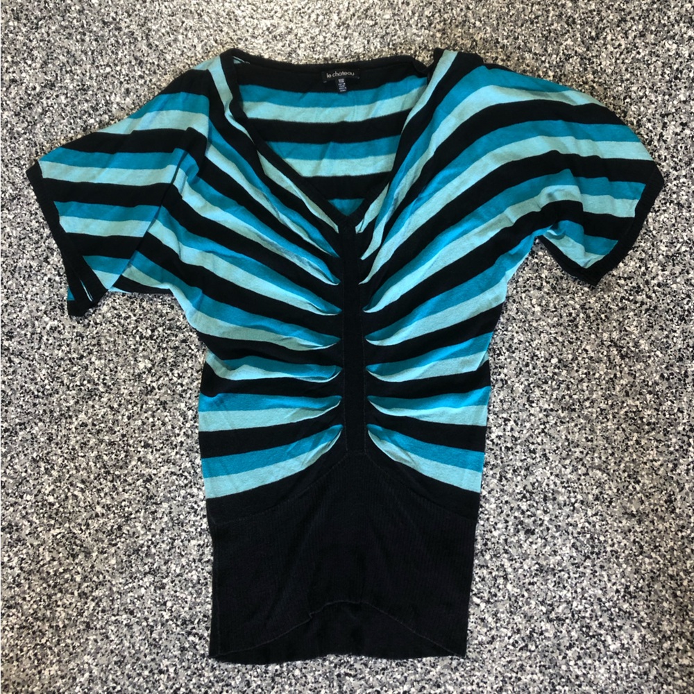 Le Château ✦ Y2K Stripe Short Sleeve Knit Top (S/M)